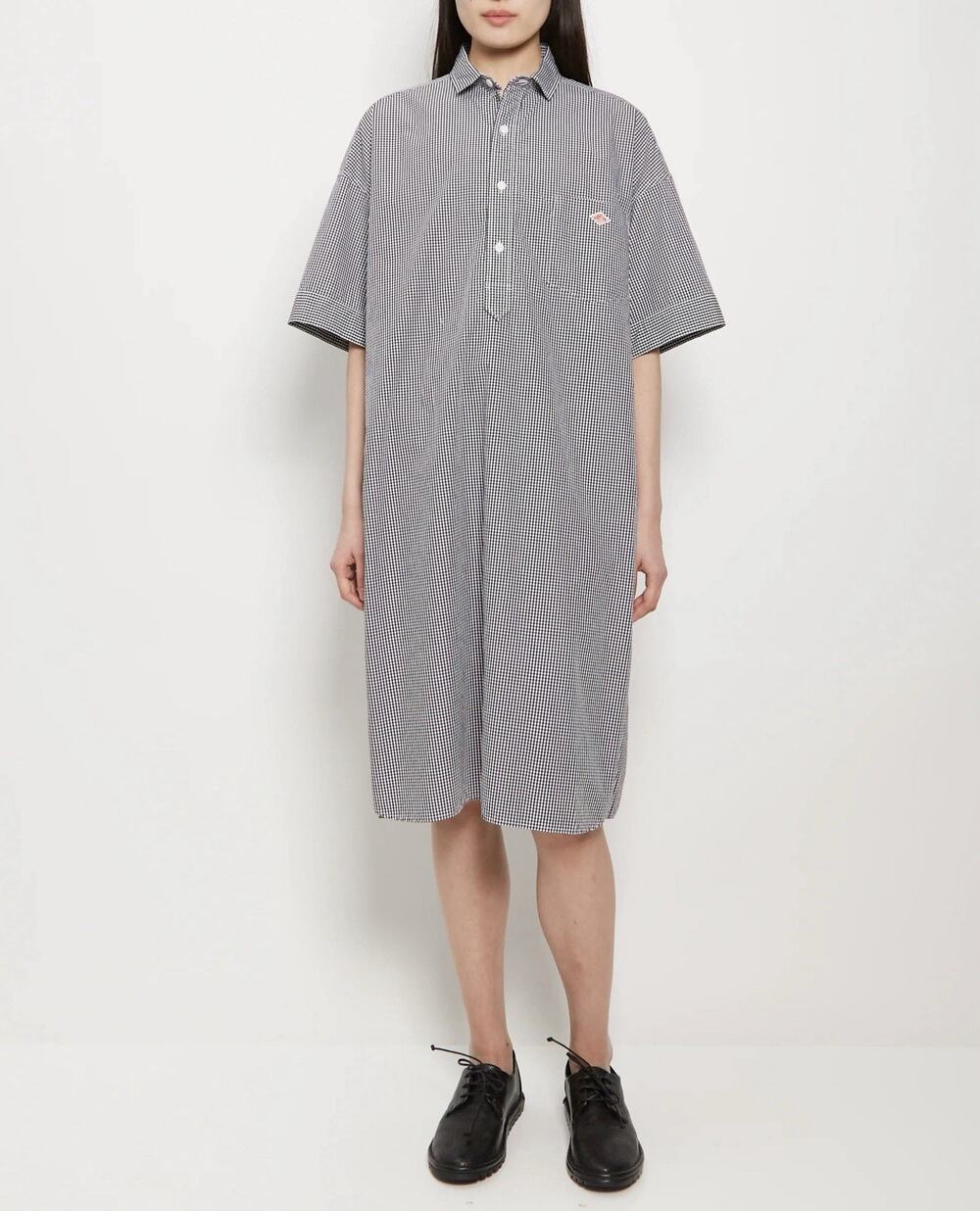 Danton Gingham Cotton Collared Dress Black White - 36